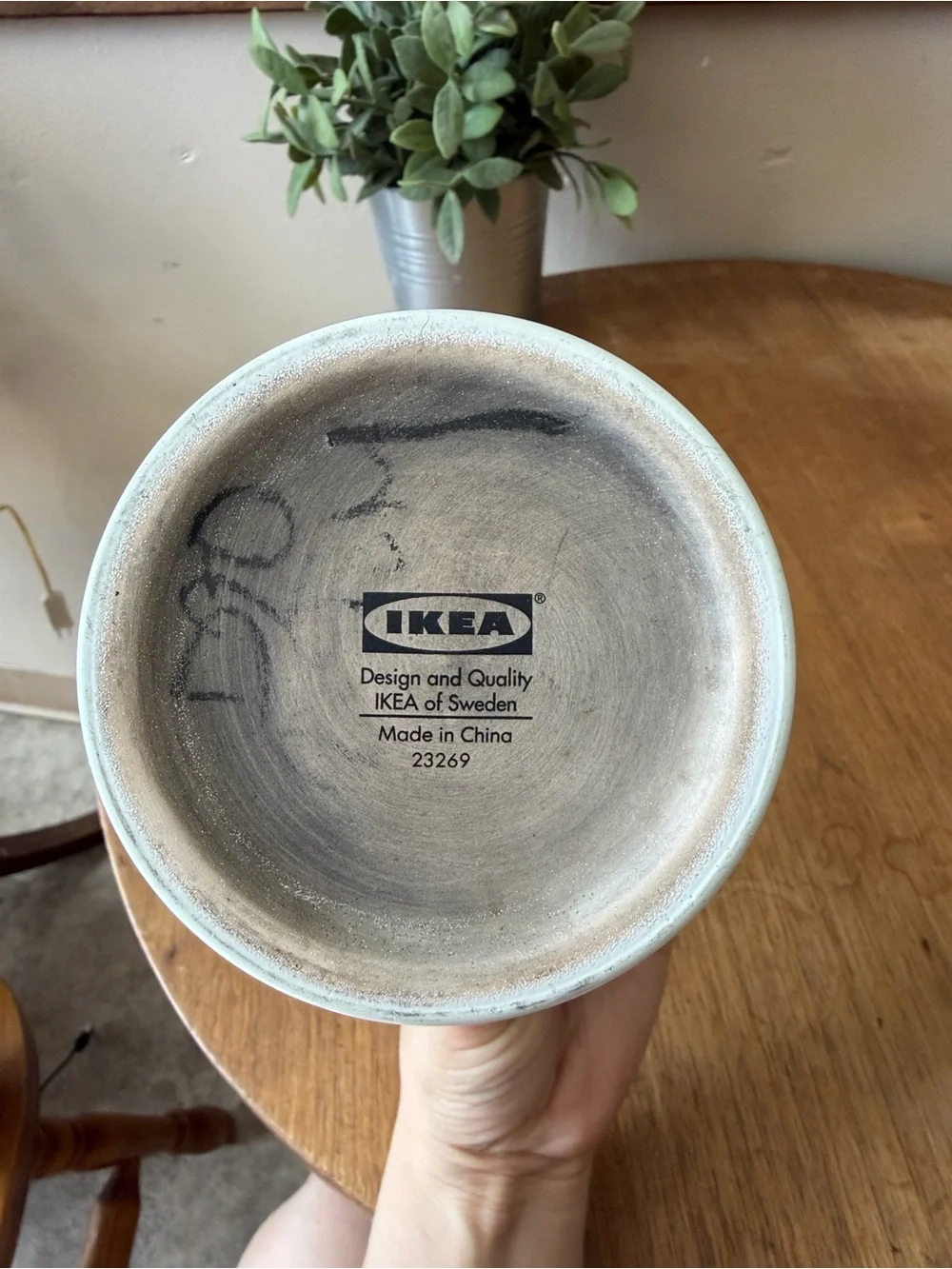 IKEA White Ribbed Ceramic Planter
